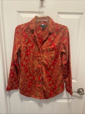 Lauren Ralph Lauren Red & Gold Paisley Button-Down Shirt